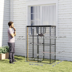 Metal Cat Cage with Waterproof Cover, 4 Platforms, Hammock, Washable Cushions for 1-3 Kittens, 46.5" x 22" x 62", Black