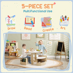5 Piece Kids Table and Chair Set with Storage for Kids Room, Grey