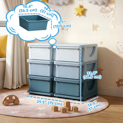 3 Tier Kids Toy Organizer and Storage Bins with 6 Plastic Drawers, Blue