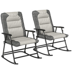 Folding Rocking Chair Set of 2 Padded Rockers with Armrest, Navy Blue