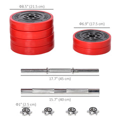 66lbs 2-In-1 Dumbbell & Barbell Adjustable Set Strength Muscle Exercise Fitness Plate Bar Clamp Rod Home Gym Sports Area