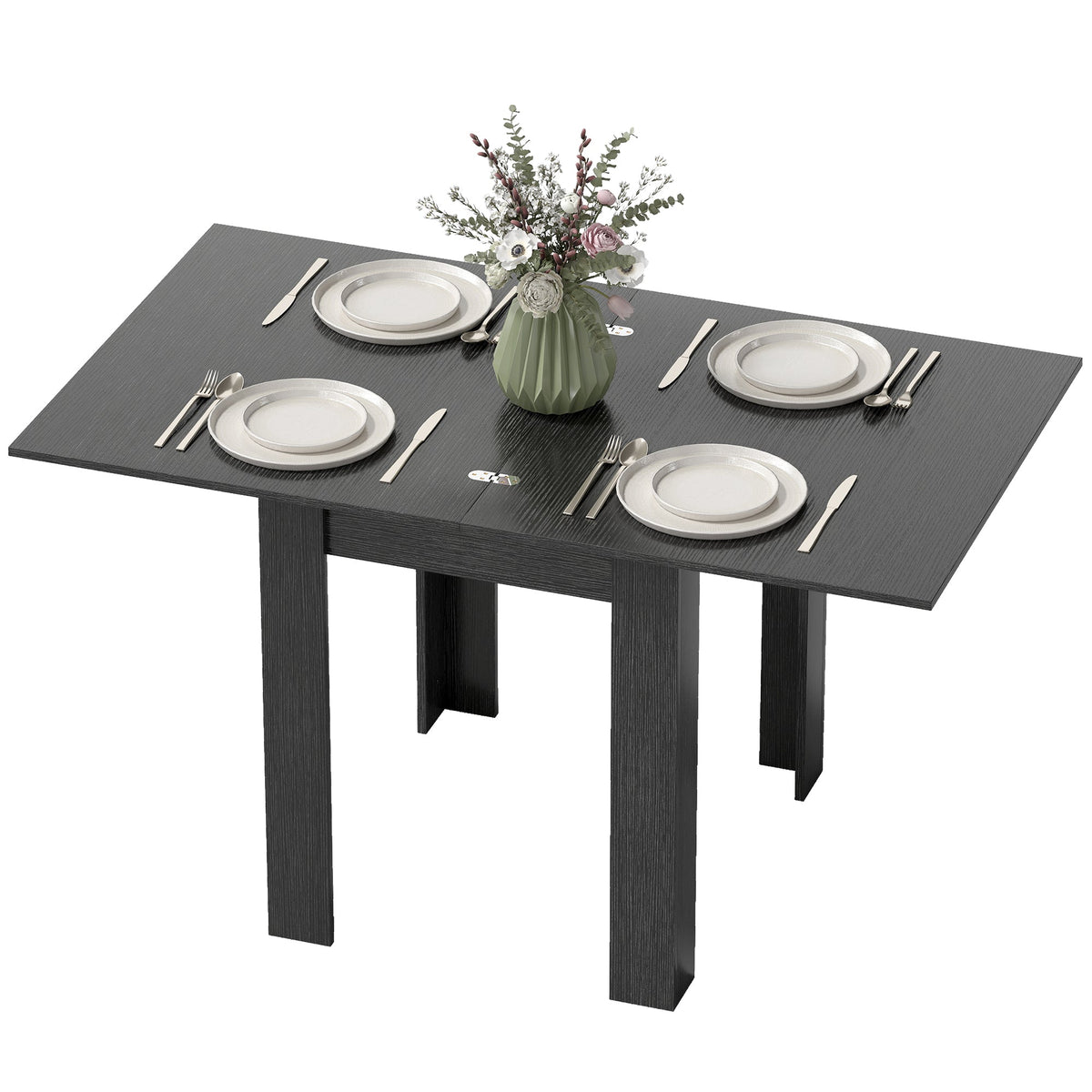 55" Extendable Dining Table for 4-6, Kitchen Table with Steel Slides and Felt Pads for Small Spaces, Black