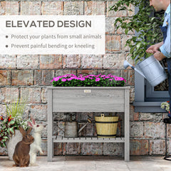 Elevated Planter Box with Storage Shelf for Flowers, Vegetables, and Herbs, 36" x 16" x 32", Grey