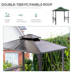 Outdoor Hardtop Grill Gazebo Cooking BBQ Canopy w/ 6 Hooks for Utensils and Double Vented PC Roof, Coffee