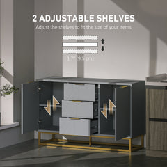 47" Storage Cabinet with Doors, Adjustable Shelves, 3 Drawers, Metal Legs for Kitchen Storage, Home Use, White
