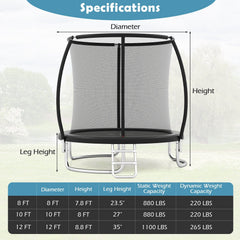 8FT Outdoor Heavy-Duty Recreational Trampoline-Black