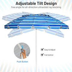 8FT Portable Beach Umbrella with Sand Anchor and Tilt Mechanism for Garden and Patio-Navy