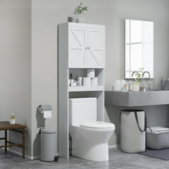 Over The Toilet Cabinet, Modern Bathroom Above Toilet Storage with Barn Doors and Open Shelf, Black