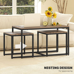 Nesting Coffee Table Set of 3, Modern End Tables with Black Metal Frame for Living Room Home Furniture, Natural