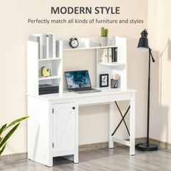 Computer Desk with Storage, 47 Inch Farmhouse Home Office Desk with Open Shelves and 2-Tier Cabinet, White