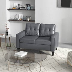 51" Double Sofa Couch, Upholstered PU Leather Loveseat with Armrests, Tufted Backrest, Cushion, Black
