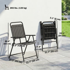 Folding Garden Chairs, Garden Dining Chairs with Plastic Slatted Seat Back, Armrests, Steel Frame, Set of 4, Black