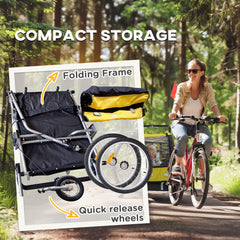2-in-1 Bike Trailer for Kids, Foldable 2-Seat Baby Stroller with 5-Point Harness, Rubber Wheels, Storage Bag, Black