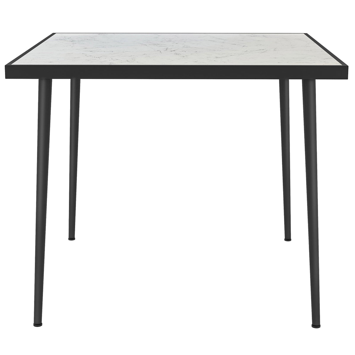 Outdoor Dining Table for 4, Square Patio Dining Table with Marble Effect Tempered Glass Top and Steel Frame, White