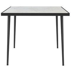 Outdoor Dining Table for 4, Square Patio Dining Table with Marble Effect Tempered Glass Top and Steel Frame, White