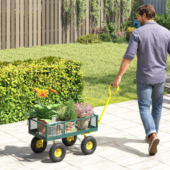 Garden Cart, Utility Wagon Cart with Removable Sides, Convert into Flatbed, 10" Wheels, 180° Rotating Handle, Green