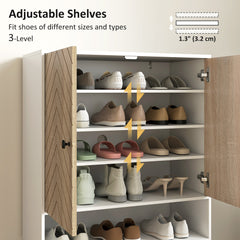 Shoe Storage Cabinet, 5-Tier Shoe Rack Cabinet with Doors, Adjustable Shelves, 15 Pairs, for Entryway, Natural Tone