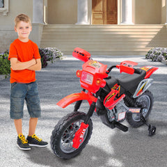 6V Kid Electric Ride On Motorcycle Powered Dirt Bike Battery Scooter For 3-6 Year Old Kids Toddlers W/ Training Wheels Red
