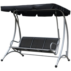 3 Seat Metal Swing Chair Hammock w/ Canopy Cover Heavy Duty Patio Garden Outdoor Beige