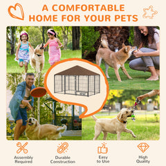 4.6' x 4.6' x 5' Outdoor Dog Kennel with Canopy, Rotating Bowls, Coffee