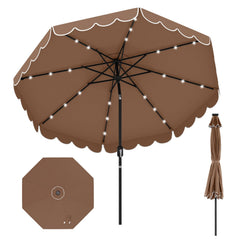 9.3 Feet Solar Patio Umbrella with 24 LED Lights Vented Top and Ruffles-Coffee