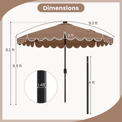 9.3 Feet Solar Patio Umbrella with 24 LED Lights Vented Top and Ruffles-Coffee