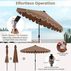 9.3 Feet Solar Patio Umbrella with 24 LED Lights Vented Top and Ruffles-Coffee