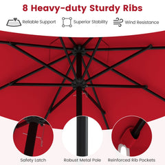 9.3 Feet Solar Patio Umbrella with 24 LED Lights Vented Top and Ruffles-Red