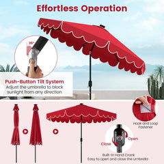 9.3 Feet Solar Patio Umbrella with 24 LED Lights Vented Top and Ruffles-Red