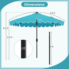 9.3 Feet Solar Patio Umbrella with 24 LED Lights Vented Top and Ruffles-Turquoise