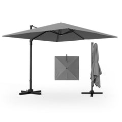 9.5 Feet Square Patio Cantilever Umbrella with 360° Rotation-Gray