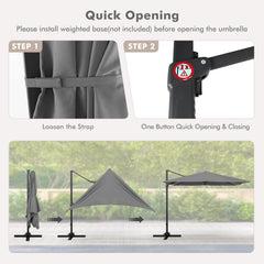 9.5 Feet Square Patio Cantilever Umbrella with 360° Rotation-Gray