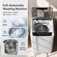 9.93 lbs Full Automatic Washing Machine with 8 Preset Programs-Gray