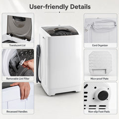 9.93 lbs Full Automatic Washing Machine with 8 Preset Programs-White