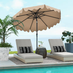 9 Feet Patio Umbrella with Crank Handle and Push Button Tilt-Brown