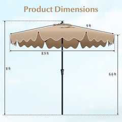9 Feet Patio Umbrella with Crank Handle and Push Button Tilt-Brown