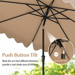 9 Feet Patio Umbrella with Crank Handle and Push Button Tilt-Brown