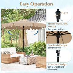 9 Feet Patio Umbrella with Crank Handle and Push Button Tilt-Brown