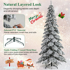 9 FT Snow Flocked Pre-Lit Christmas Tree with Quick Power Connectors, Foot Pedal Switch and Tree Skirt