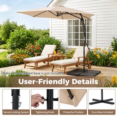 9 FT Cantilever Umbrella with Cross Base Included with Smooth Handle amd Heavy Duty Frame-Beige