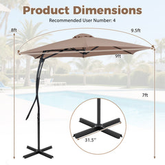 9 FT Cantilever Umbrella with Cross Base Included with Smooth Handle amd Heavy Duty Frame-Brown
