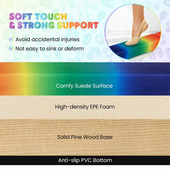 9 FT Folding Gymnastics Balance Beam with Anti-slip Base and Pine Wood Frame-Rainbow