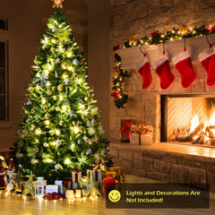 9 FT Artificial Christmas Tree, Unlit Hinged Xmas Tree with 3594 Branch Tips and Metal Stand
