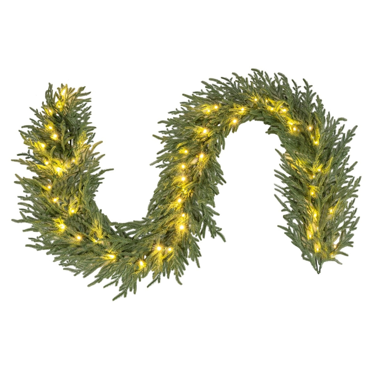 9 FT Pre-lit Artificial Cypress Christmas Garland with 50 Warm White LED Lights and 130 Branch Tips