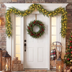 9 FT Pre-lit Artificial Cypress Christmas Garland with 50 Warm White LED Lights and 130 Branch Tips