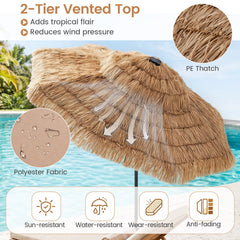 9 FT Solar Thatched Tiki Umbrella with 96 Multi-colored Flowing Lights and 12 Modes-Beige