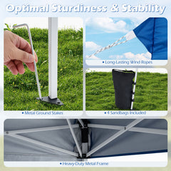 9 ft x 9 ft Pop Up Canopy Tent with 8 Ground Stakes 4 Wind Ropes and Carry Bag, for Outdoor Party-Blue