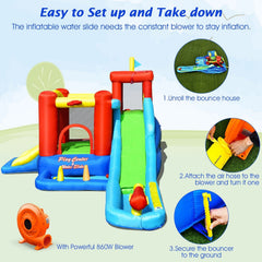 9-in-1 Inflatable Water Park with Ball Pit Pool, Ring Game and 860W Blower