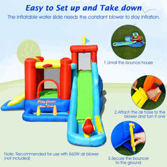 9-in-1 Inflatable Water Park with Ball Pit Pool and Climbing Wall, No Blower
