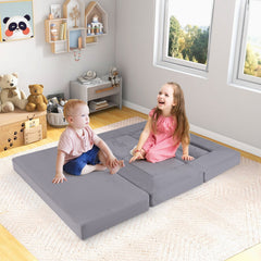 9-Piece Climb and Crawl Foam and Floor Playset with Breathable Suede Fabric-Gray